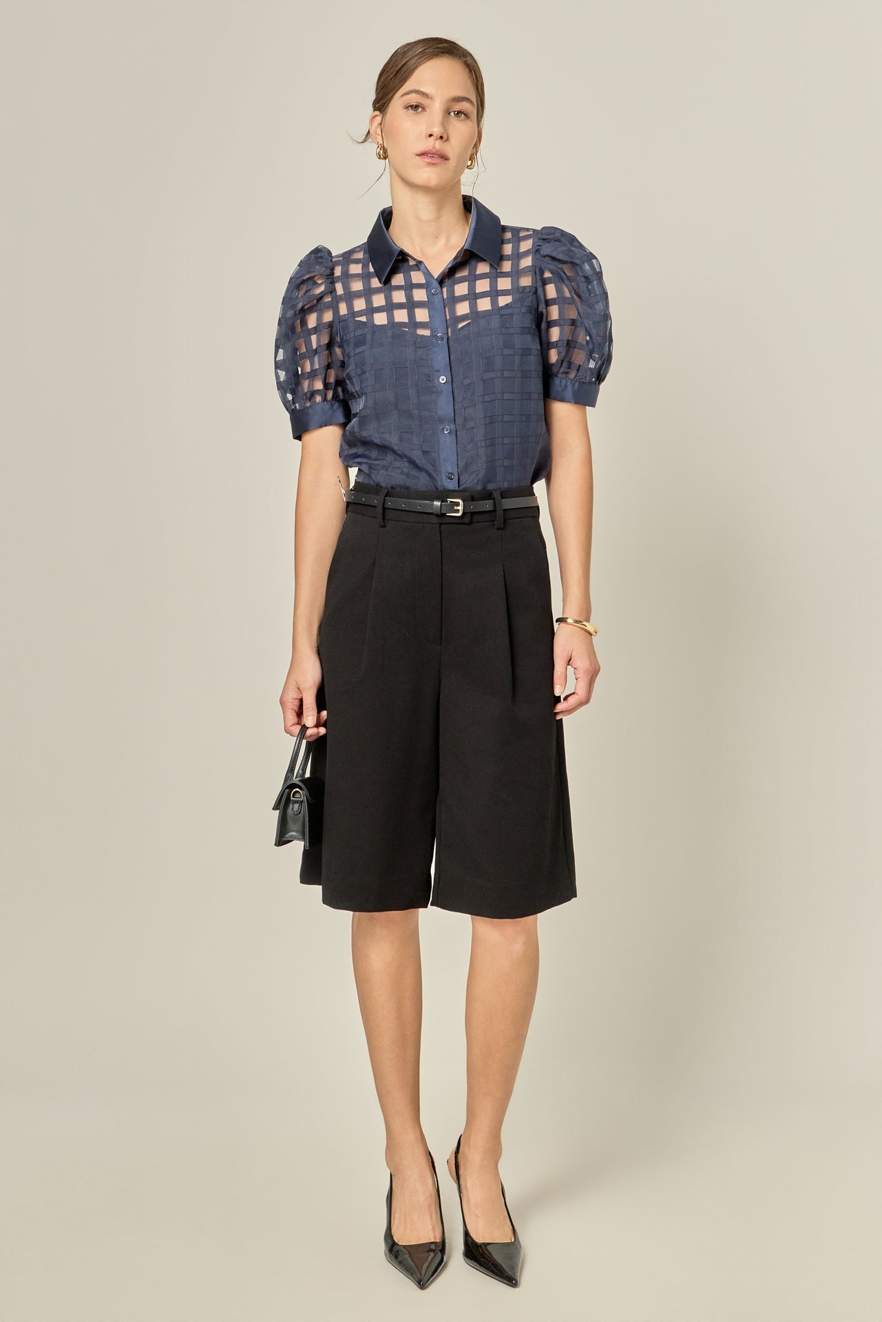 ENGLISH FACTORY - Short Sleeve Organza Grid Blouse - TOPS available at Objectrare
