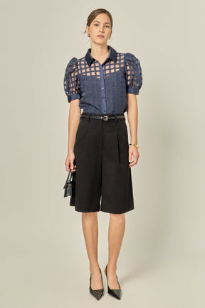 ENGLISH FACTORY - Short Sleeve Organza Grid Blouse - TOPS available at Objectrare