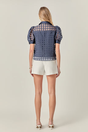 Short Sleeve Organza Grid Blouse