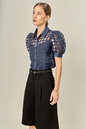 ENGLISH FACTORY - Short Sleeve Organza Grid Blouse - TOPS available at Objectrare