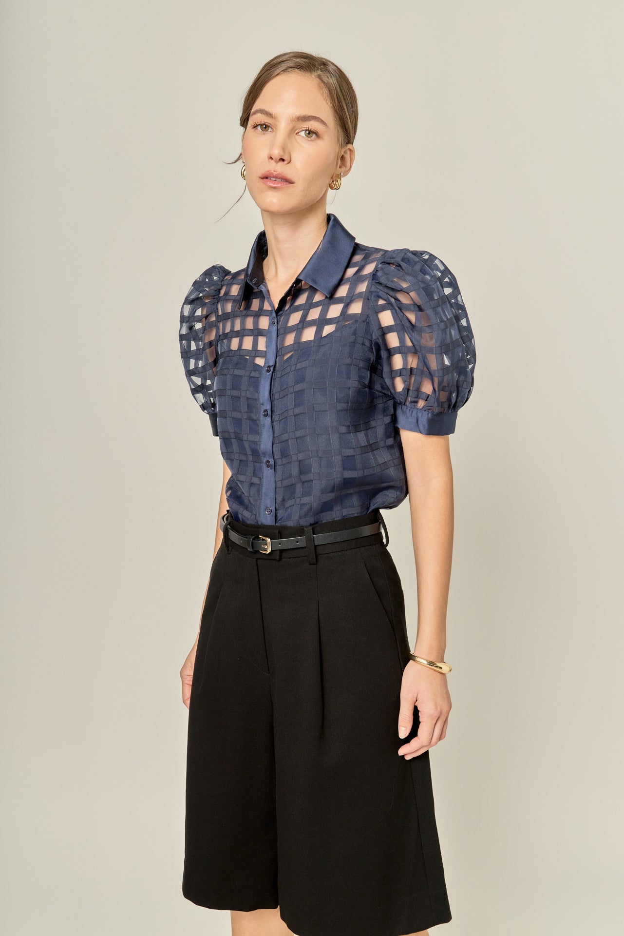 ENGLISH FACTORY - Short Sleeve Organza Grid Blouse - TOPS available at Objectrare