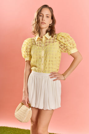 ENGLISH FACTORY - Short Sleeve Organza Grid Blouse - TOPS available at Objectrare