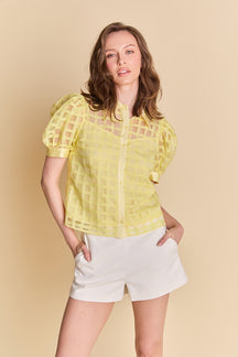 Short Sleeve Organza Grid Blouse