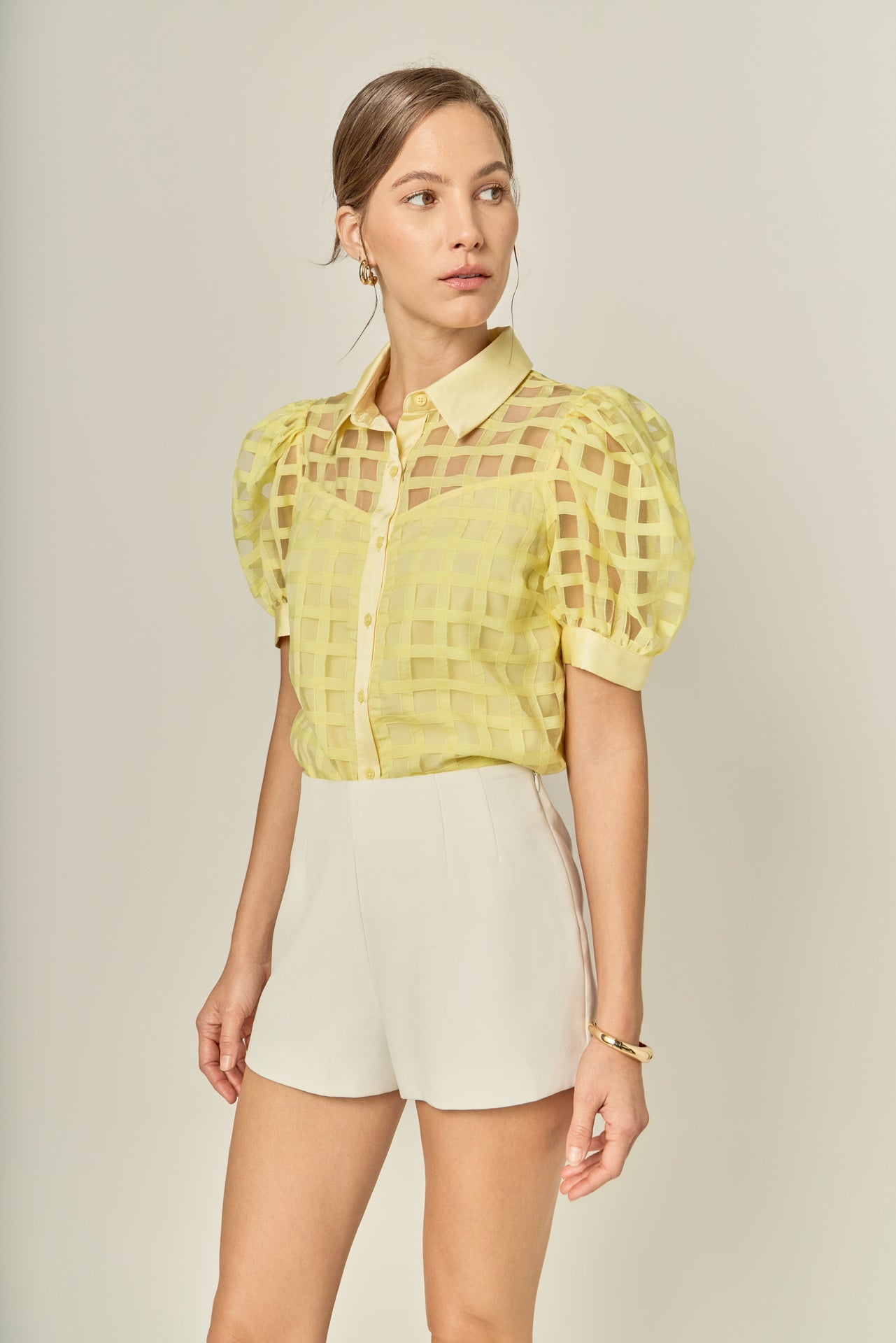 ENGLISH FACTORY - Short Sleeve Organza Grid Blouse - TOPS available at Objectrare