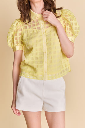 Short Sleeve Organza Grid Blouse