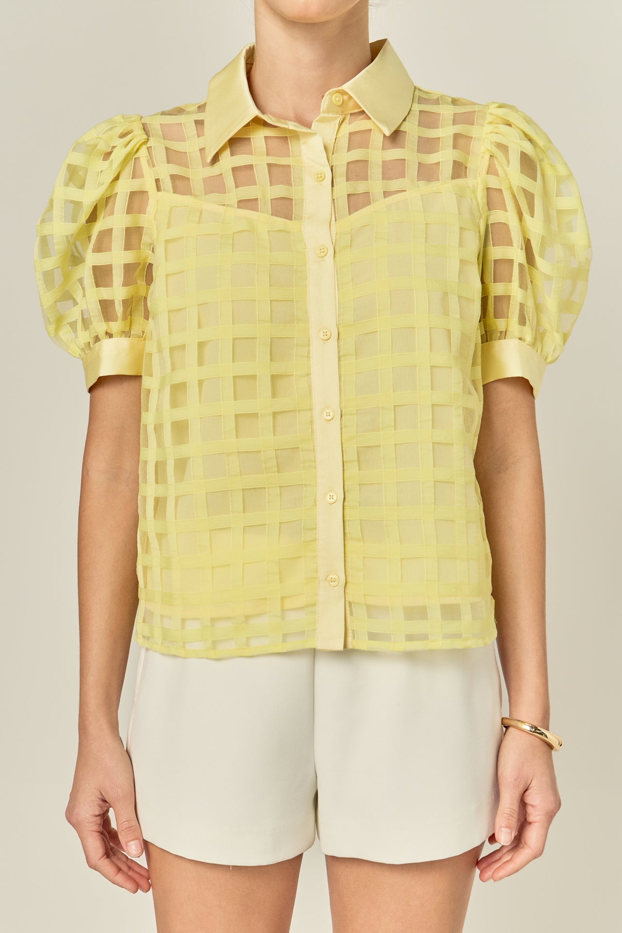ENGLISH FACTORY - Short Sleeve Organza Grid Blouse - TOPS available at Objectrare
