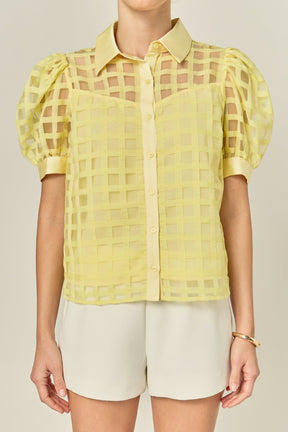 ENGLISH FACTORY - Short Sleeve Organza Grid Blouse - TOPS available at Objectrare