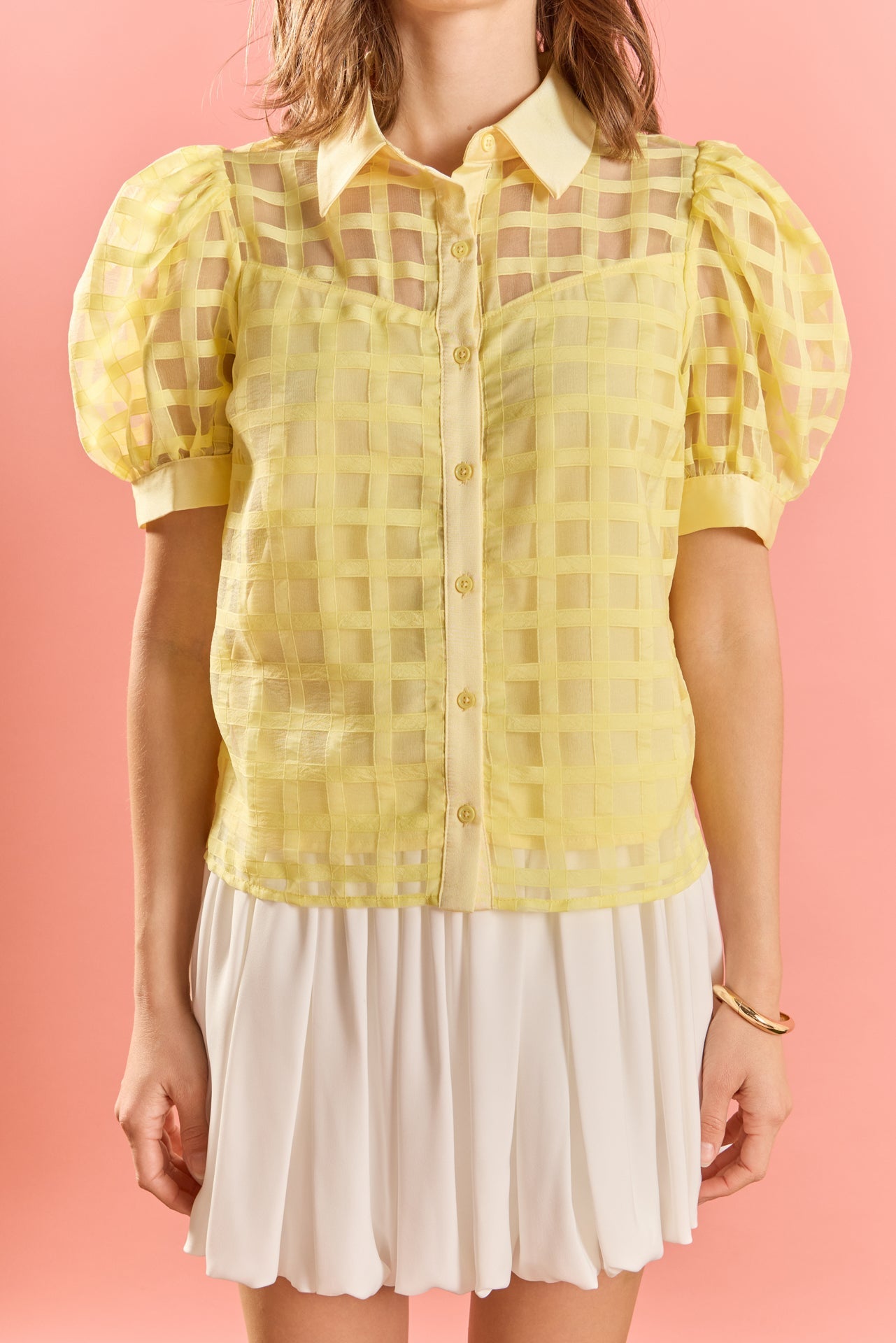ENGLISH FACTORY - Short Sleeve Organza Grid Blouse - TOPS available at Objectrare