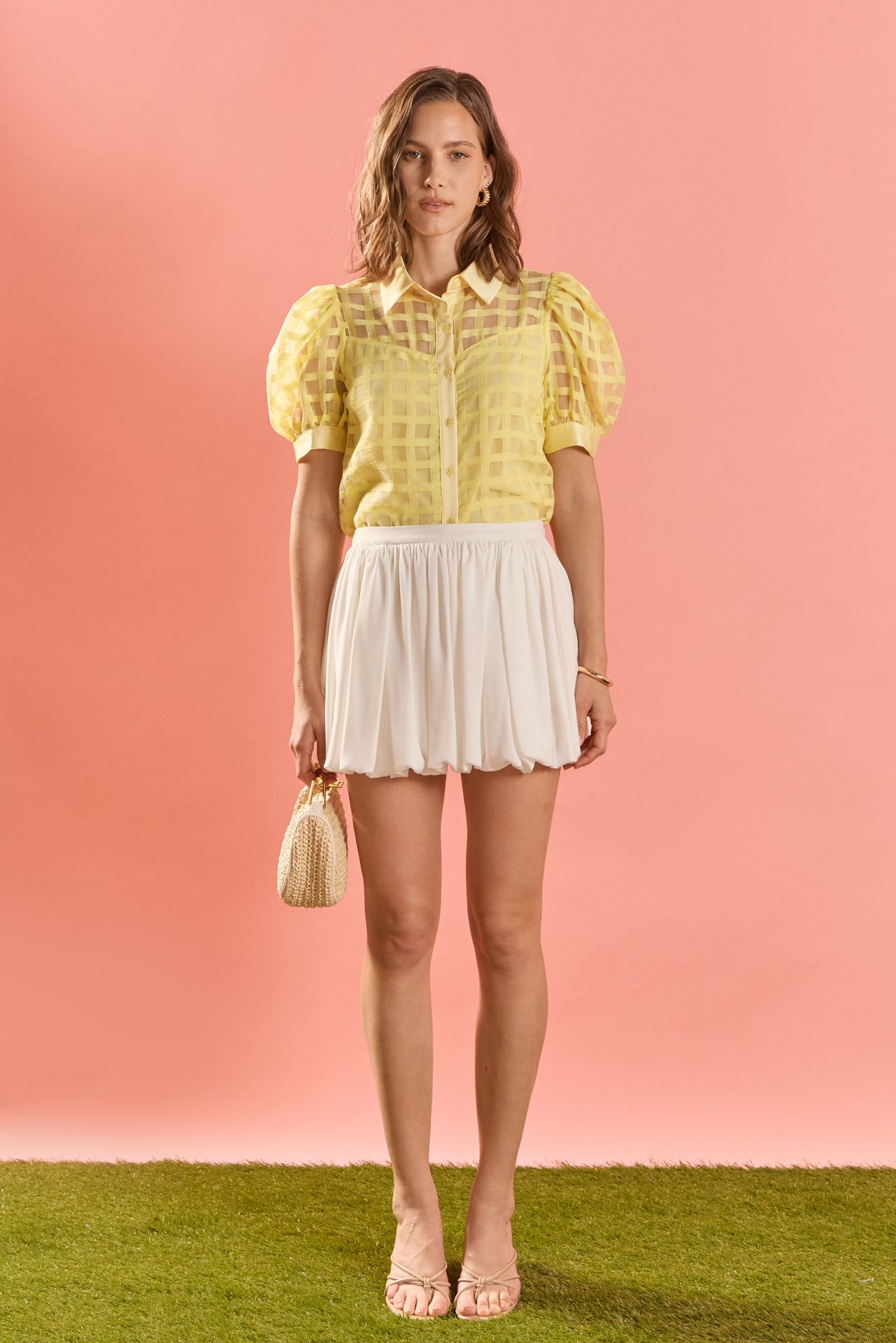ENGLISH FACTORY - Short Sleeve Organza Grid Blouse - TOPS available at Objectrare