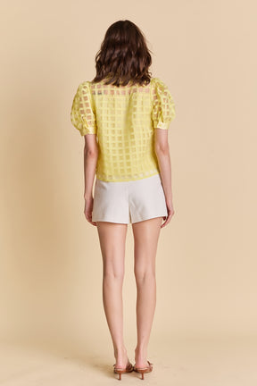 Short Sleeve Organza Grid Blouse