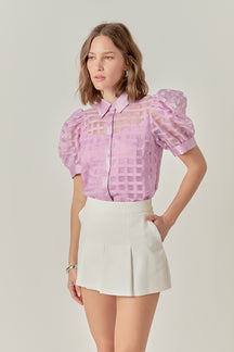 ENGLISH FACTORY - Short Sleeve Organza Grid Blouse - TOPS available at Objectrare