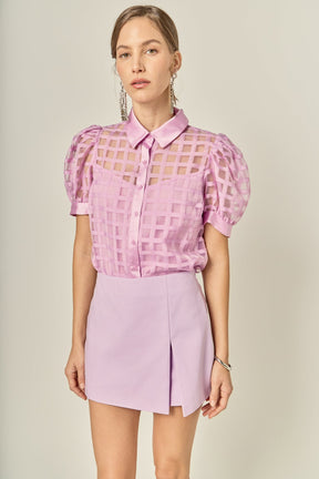 ENGLISH FACTORY - Short Sleeve Organza Grid Blouse - TOPS available at Objectrare