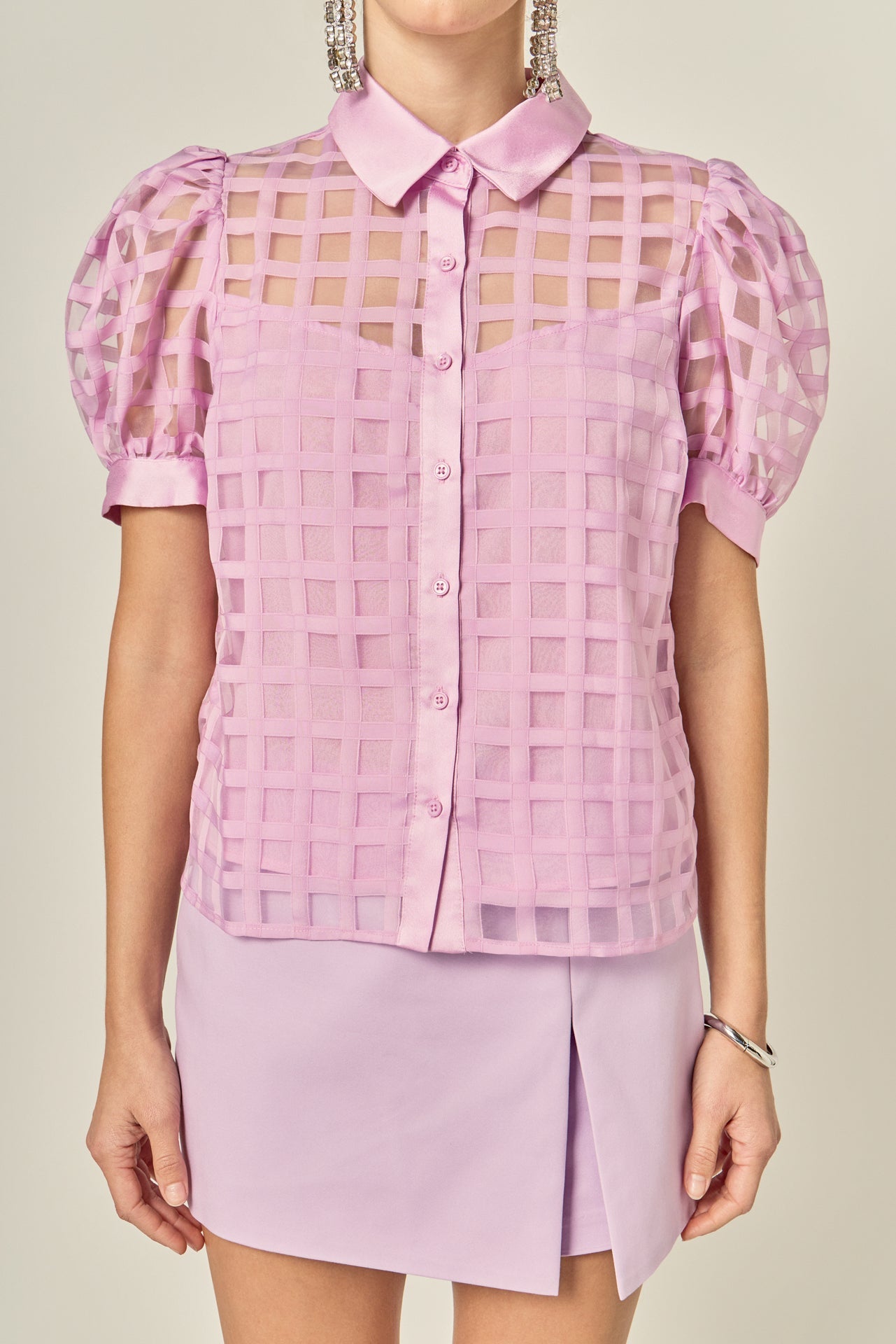 ENGLISH FACTORY - Short Sleeve Organza Grid Blouse - TOPS available at Objectrare