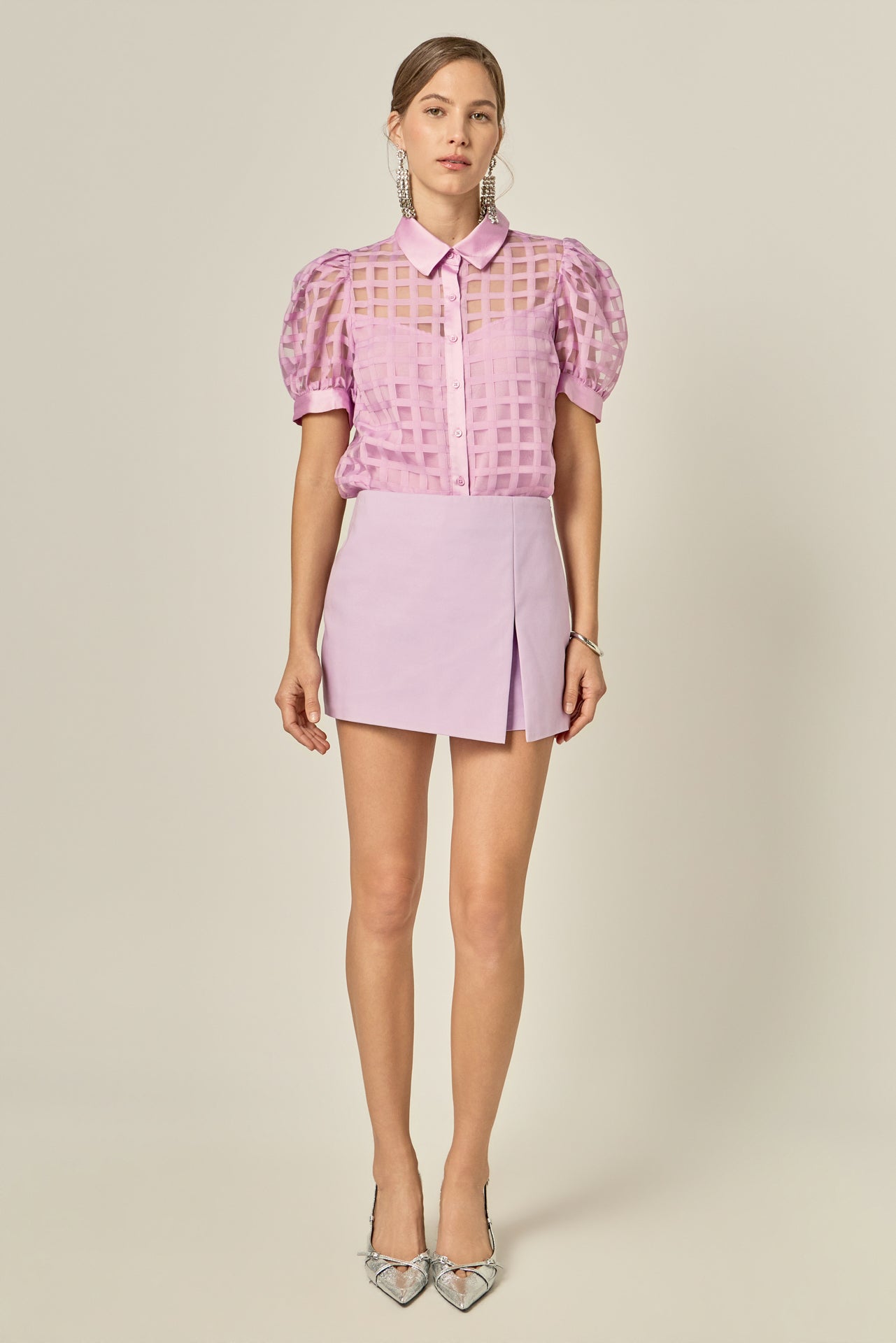 ENGLISH FACTORY - Short Sleeve Organza Grid Blouse - TOPS available at Objectrare