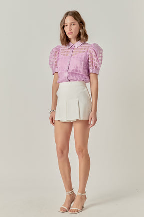 Short Sleeve Organza Grid Blouse
