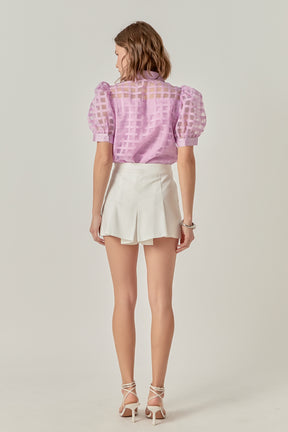 Short Sleeve Organza Grid Blouse