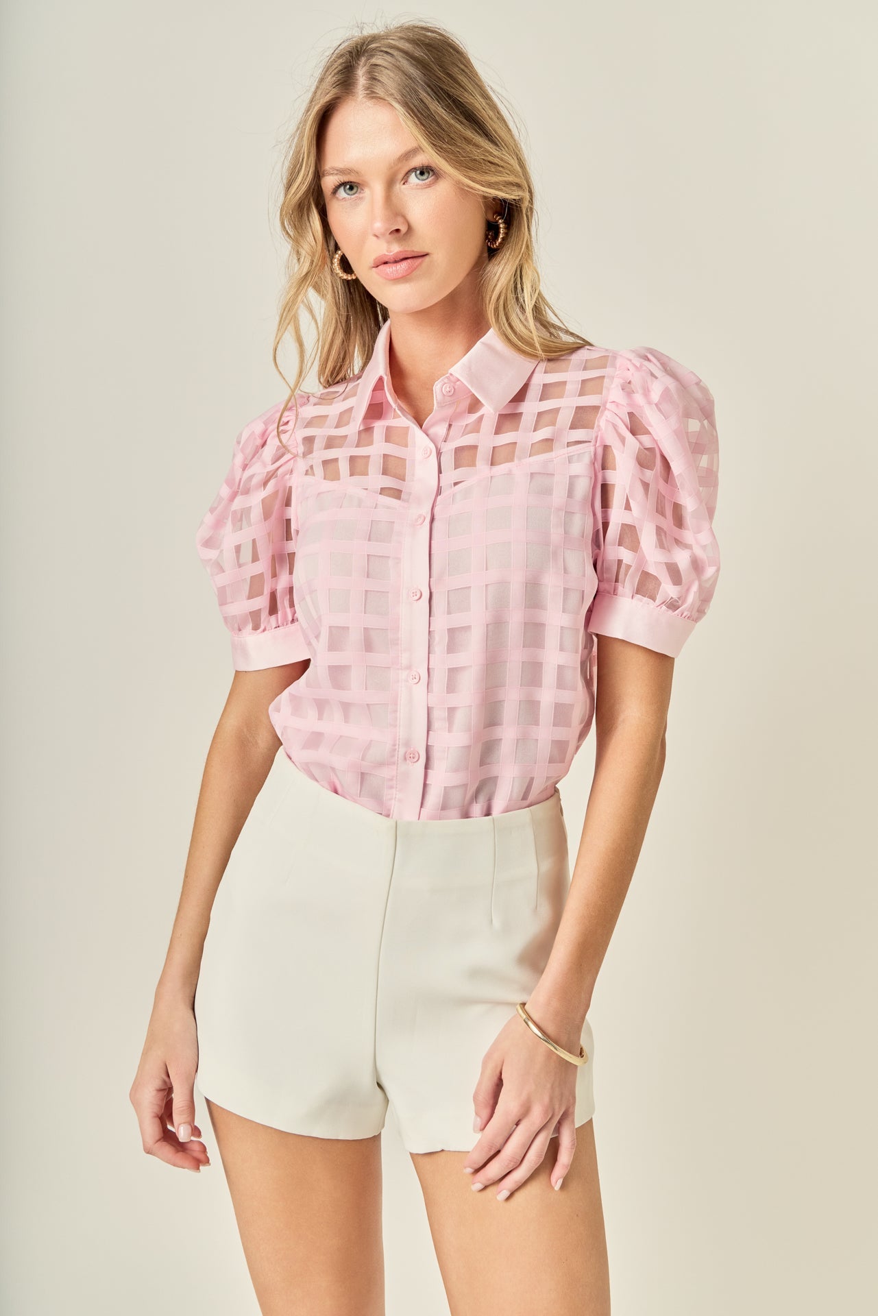 ENGLISH FACTORY - Short Sleeve Organza Grid Blouse - TOPS available at Objectrare