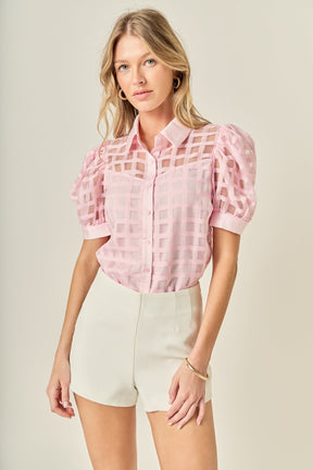 ENGLISH FACTORY - Short Sleeve Organza Grid Blouse - TOPS available at Objectrare