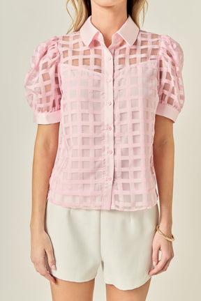 ENGLISH FACTORY - Short Sleeve Organza Grid Blouse - TOPS available at Objectrare