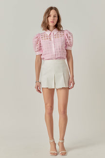 Short Sleeve Organza Grid Blouse