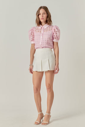 Short Sleeve Organza Grid Blouse