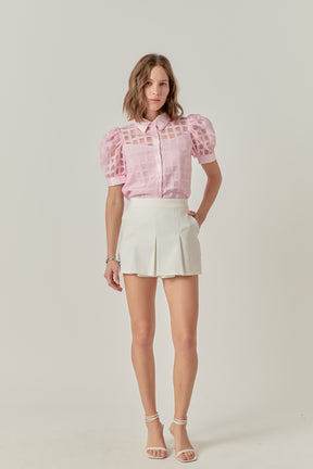 Short Sleeve Organza Grid Blouse