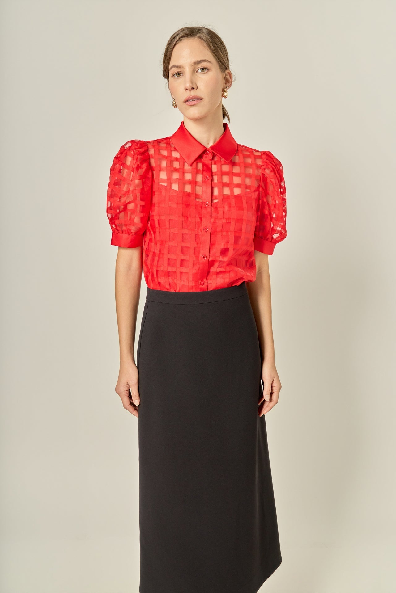 ENGLISH FACTORY - Short Sleeve Organza Grid Blouse - TOPS available at Objectrare