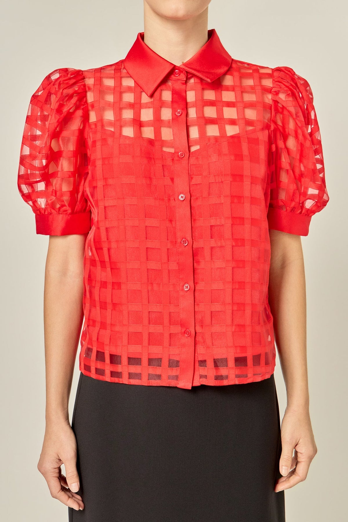 ENGLISH FACTORY - Short Sleeve Organza Grid Blouse - TOPS available at Objectrare