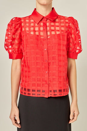 ENGLISH FACTORY - Short Sleeve Organza Grid Blouse - TOPS available at Objectrare