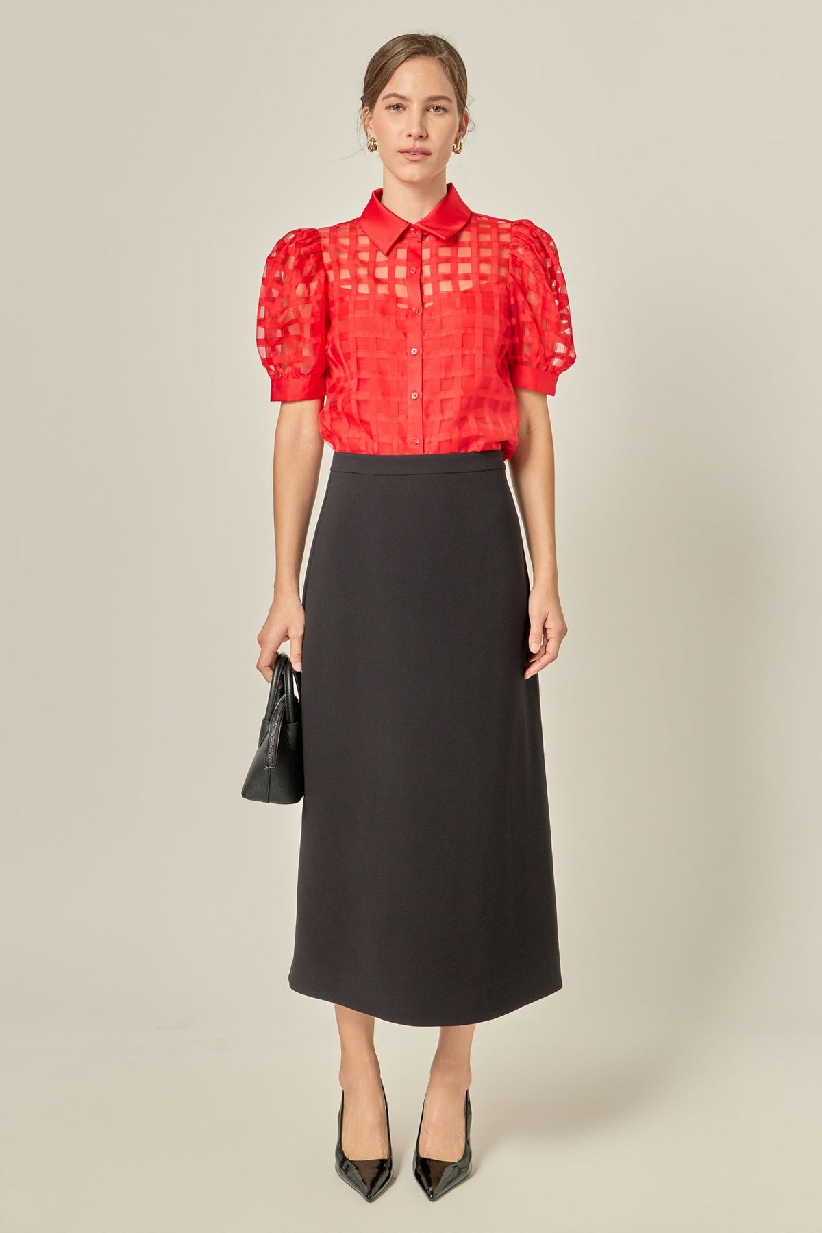 ENGLISH FACTORY - Short Sleeve Organza Grid Blouse - TOPS available at Objectrare