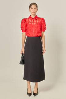 ENGLISH FACTORY - Short Sleeve Organza Grid Blouse - TOPS available at Objectrare