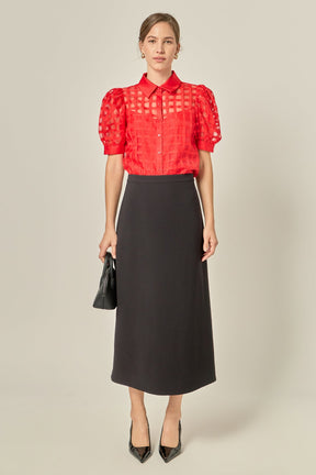 ENGLISH FACTORY - Short Sleeve Organza Grid Blouse - TOPS available at Objectrare