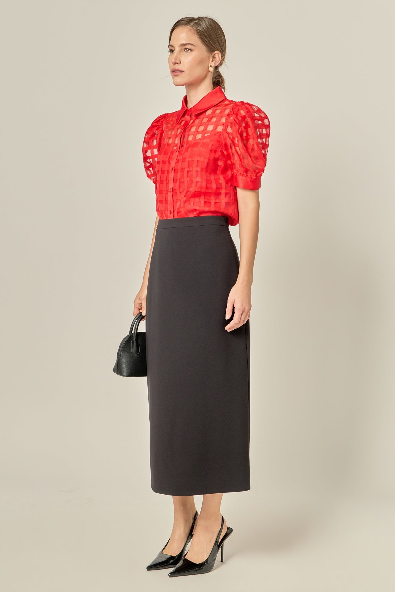 ENGLISH FACTORY - Short Sleeve Organza Grid Blouse - TOPS available at Objectrare