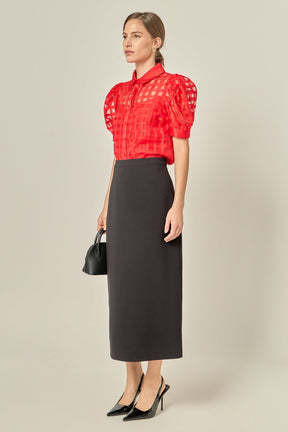 ENGLISH FACTORY - Short Sleeve Organza Grid Blouse - TOPS available at Objectrare