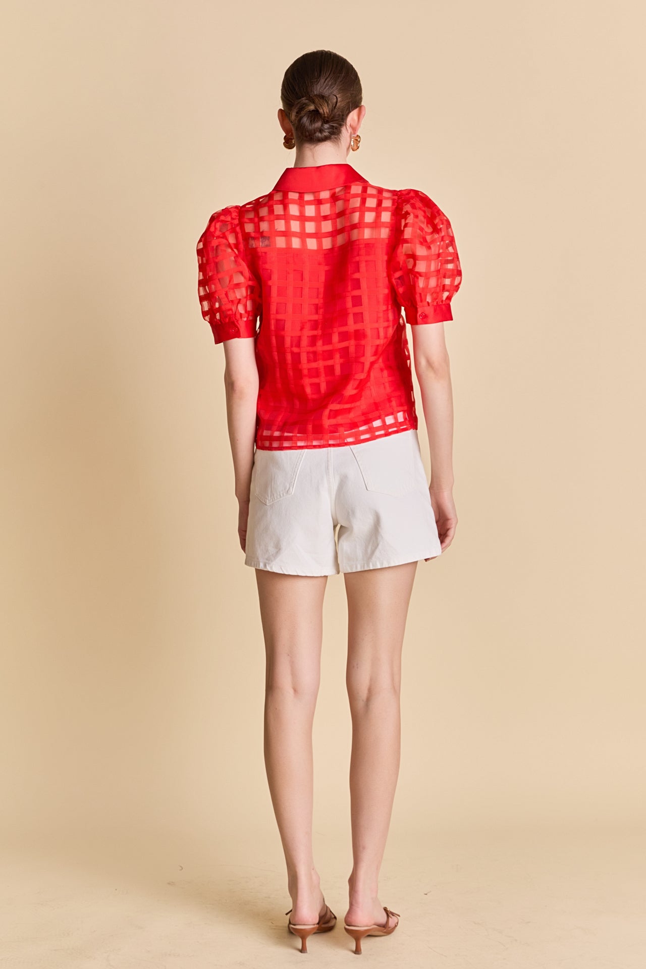 Short Sleeve Organza Grid Blouse