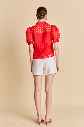 Short Sleeve Organza Grid Blouse