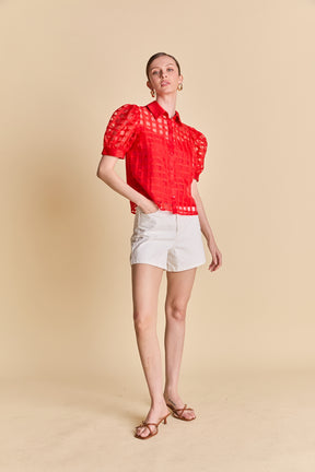Short Sleeve Organza Grid Blouse