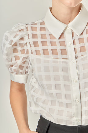 ENGLISH FACTORY - Short Sleeve Organza Grid Blouse - TOPS available at Objectrare