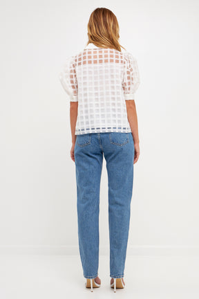 ENGLISH FACTORY - Short Sleeve Organza Grid Blouse - TOPS available at Objectrare