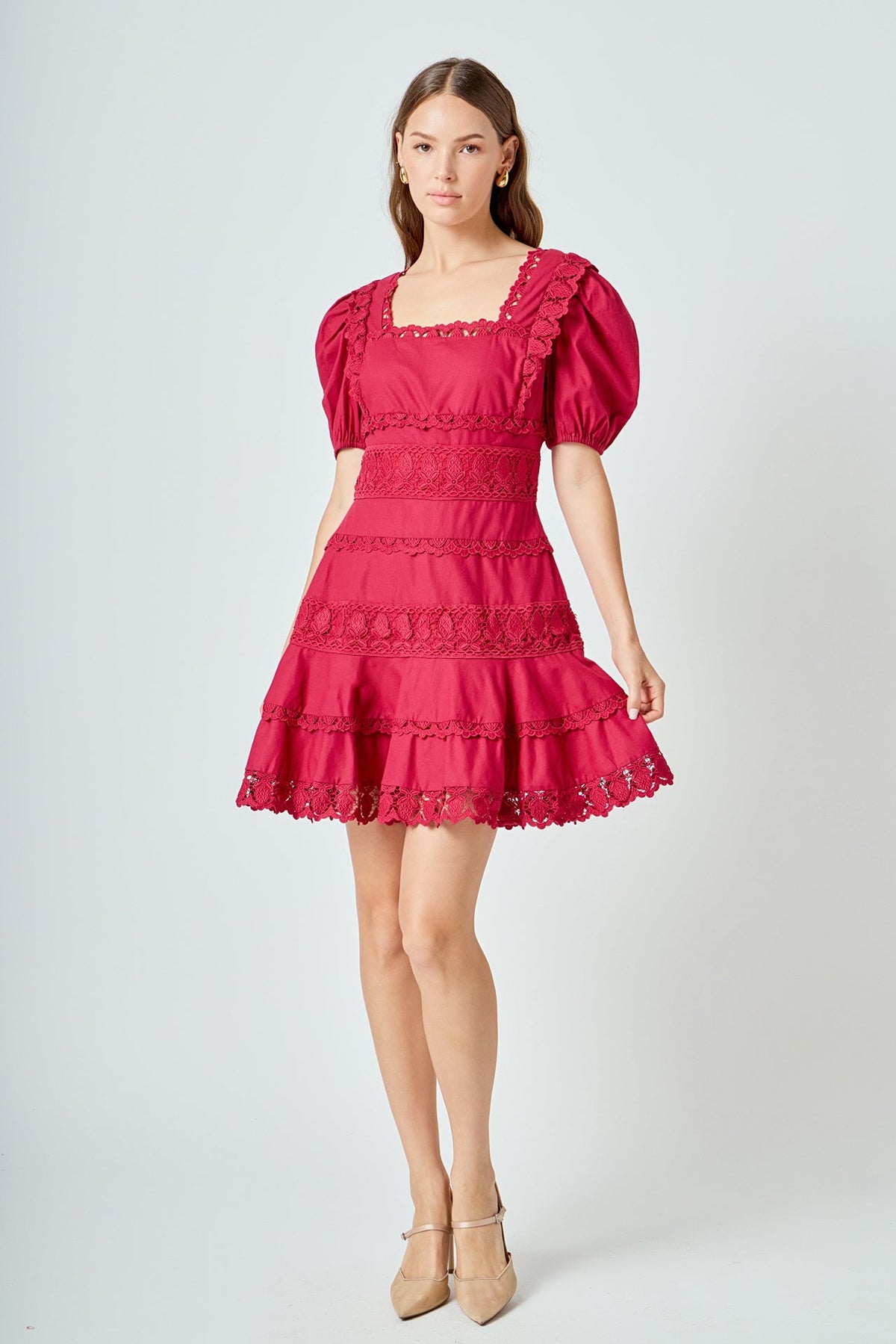 ENDLESS ROSE - Lace Fit-and-Flare Mini Dress - DRESSES available at Objectrare