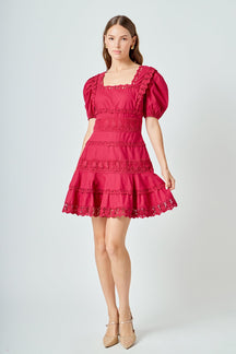 ENDLESS ROSE - Lace Fit-and-Flare Mini Dress - DRESSES available at Objectrare