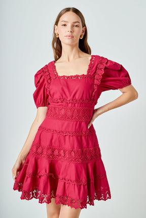 ENDLESS ROSE - Lace Fit-and-Flare Mini Dress - DRESSES available at Objectrare