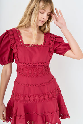 ENDLESS ROSE - Lace Fit-and-Flare Mini Dress - DRESSES available at Objectrare