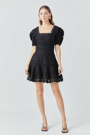 ENDLESS ROSE - Lace Fit-and-Flare Mini Dress - DRESSES available at Objectrare