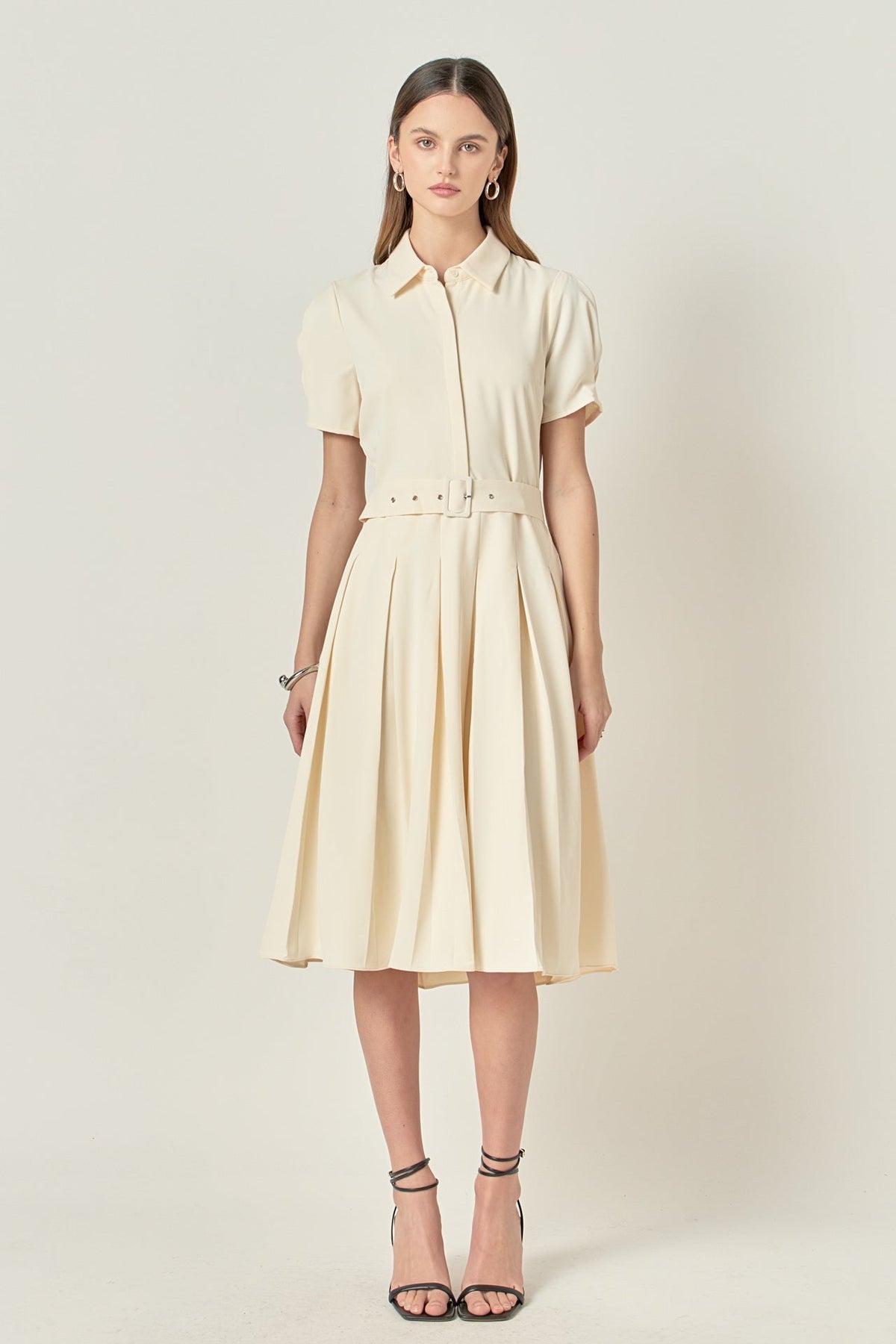 ENGLISH FACTORY - Short-Sleeve Pleated Midi Dress - DRESSES available at Objectrare