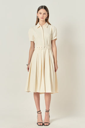 ENGLISH FACTORY - Short-Sleeve Pleated Midi Dress - DRESSES available at Objectrare
