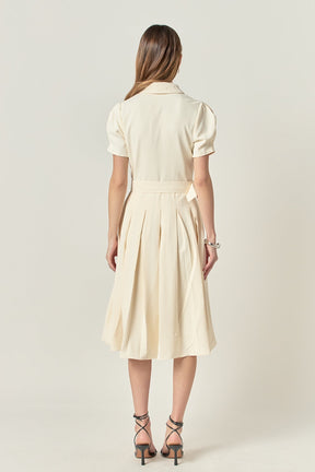 ENGLISH FACTORY - Short-Sleeve Pleated Midi Dress - DRESSES available at Objectrare