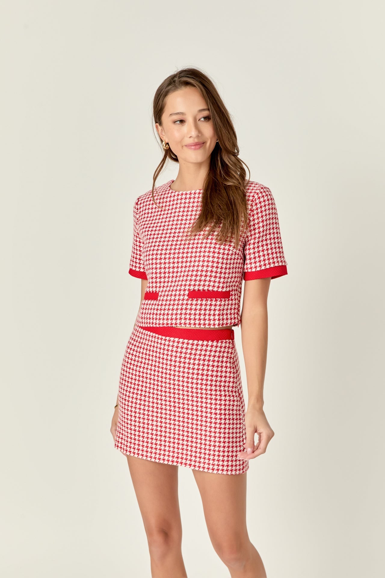 ENGLISH FACTORY - Houndstooth Crop Top - TOPS available at Objectrare