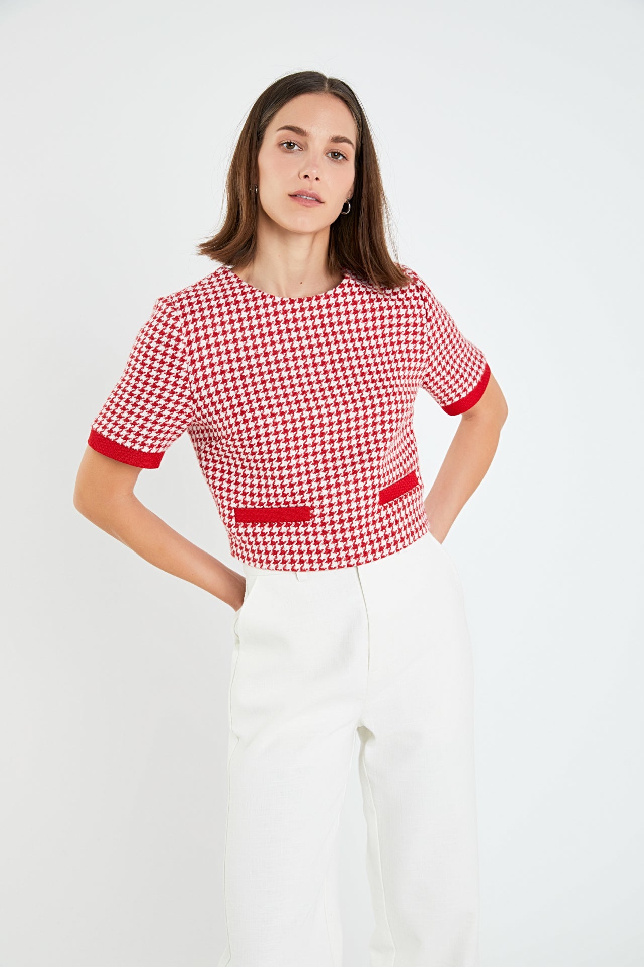 ENGLISH FACTORY - Hounds tooth Crop Top - TOPS available at Objectrare