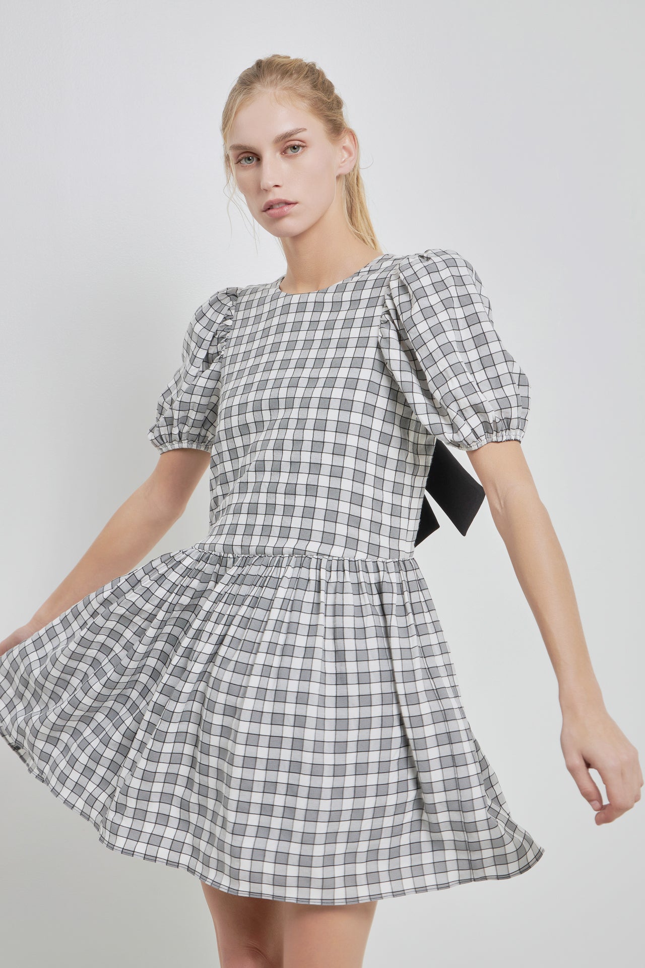 ENGLISH FACTORY - Gingham Contrast Bow Mini Dress - DRESSES available at Objectrare